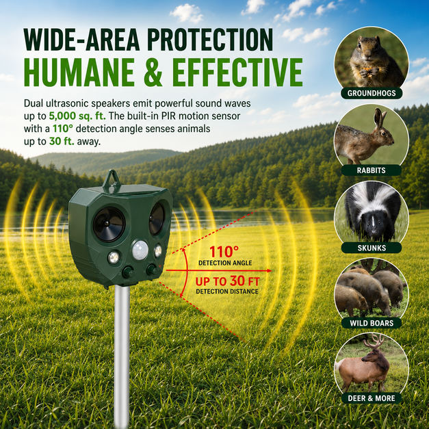 MegaCred™ YardGuard: Solar Ultrasonic Animal Repeller