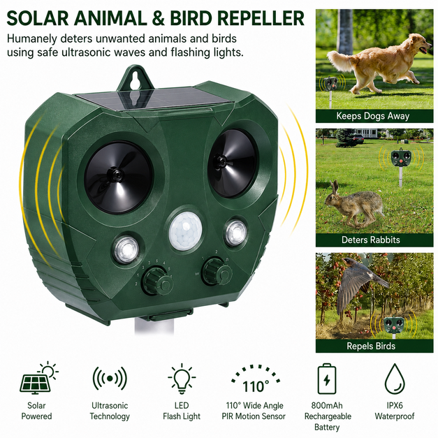 MegaCred™ YardGuard: Solar Ultrasonic Animal Repeller
