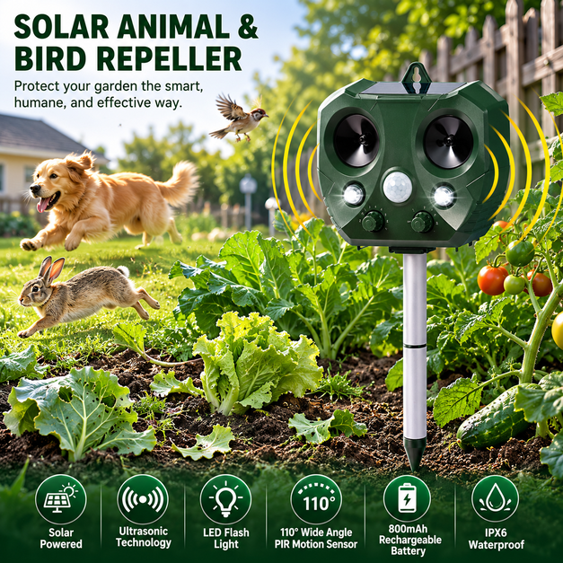 MegaCred™ YardGuard: Solar Ultrasonic Animal Repeller